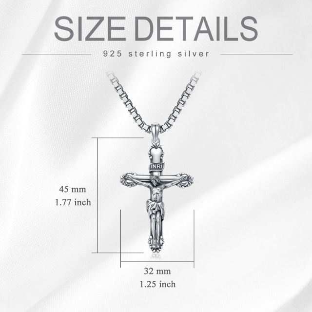 Sterling Silver Inri Cross Pendant Necklace for Men with Box Chain-4