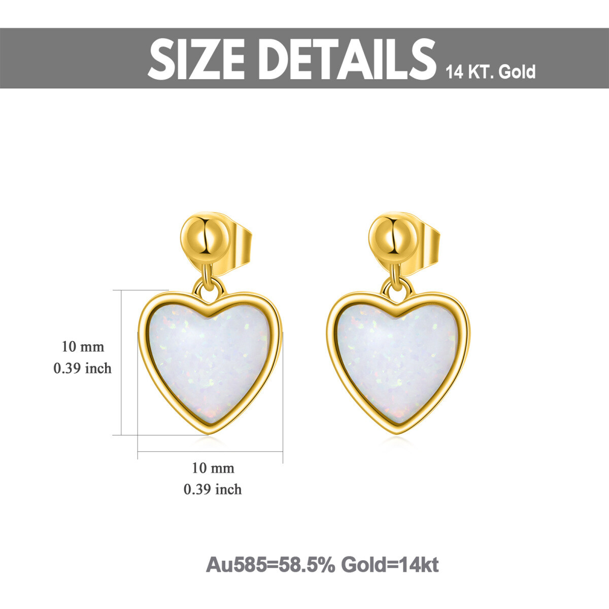 Boucles d'oreilles pendantes en or 14K en forme de coeur-5