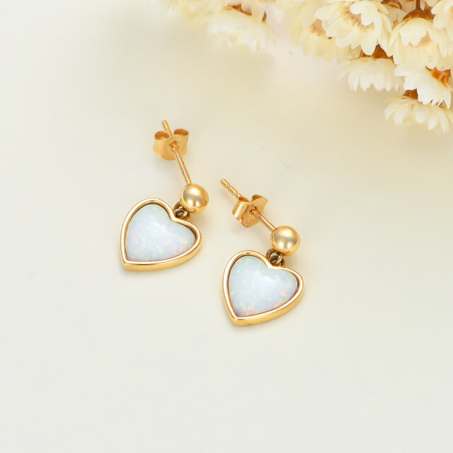14K Gold Heart Drop Earrings-3