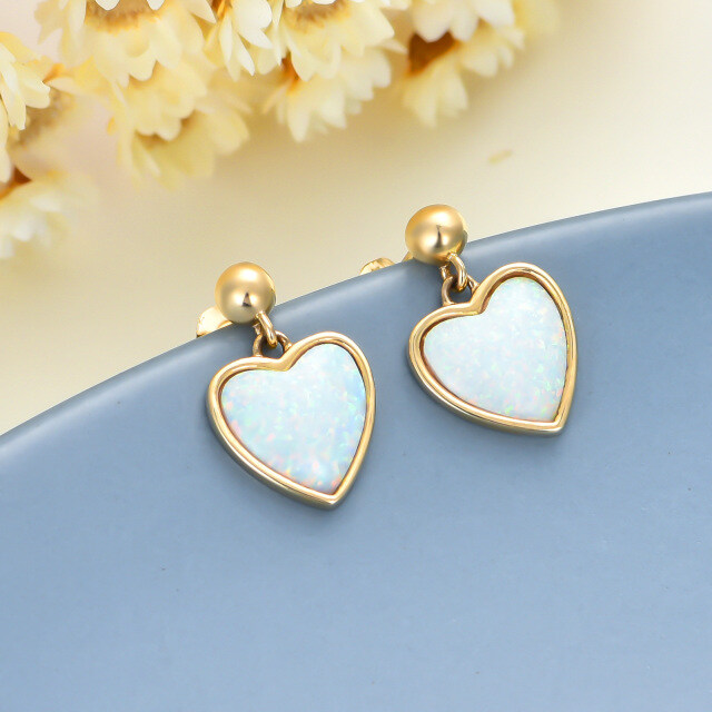 14K Gold Heart Drop Earrings-4