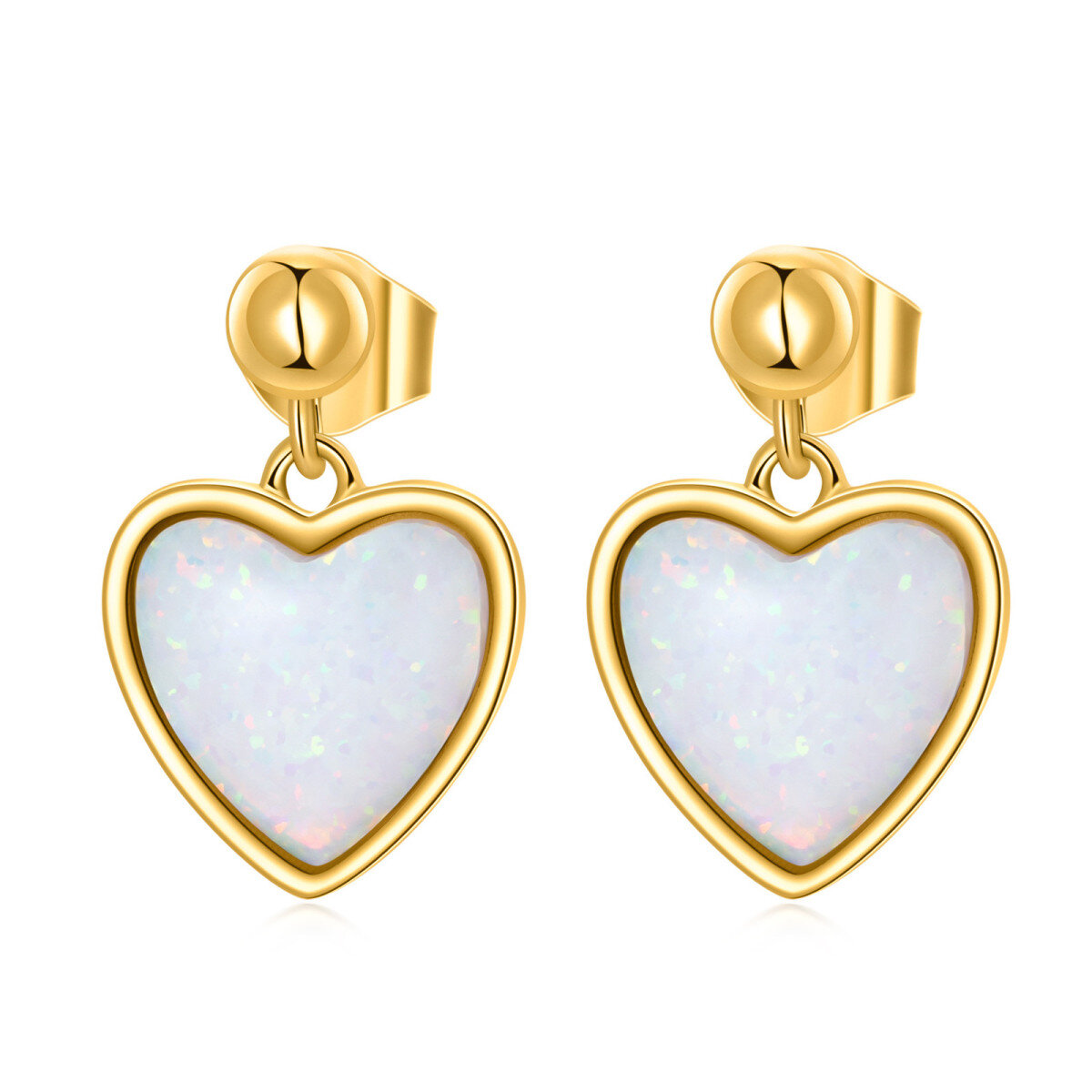 14K Gold Heart Drop Earrings-1