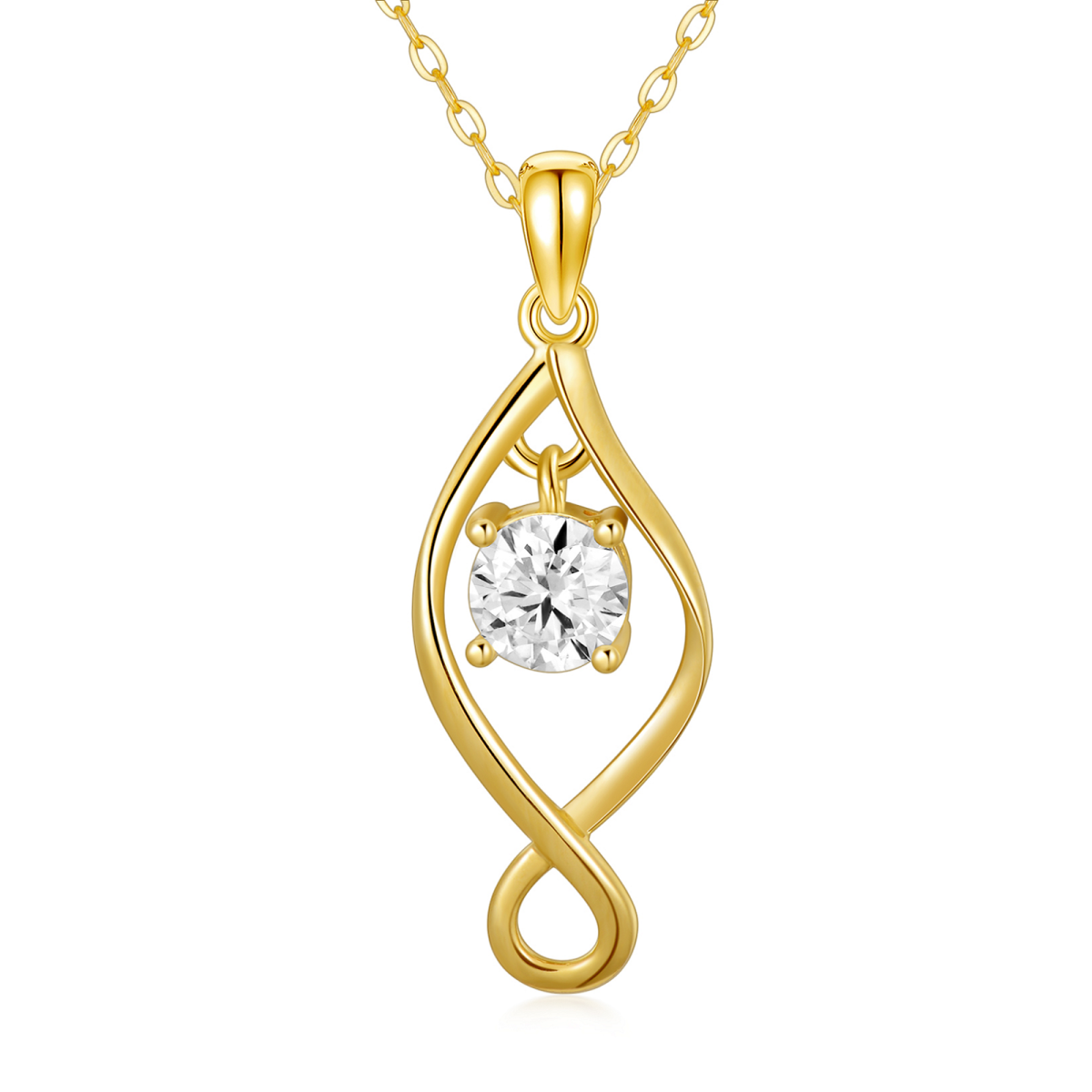 Collar colgante de oro de 14 quilates con forma circular y símbolo infinito de moissanita-1