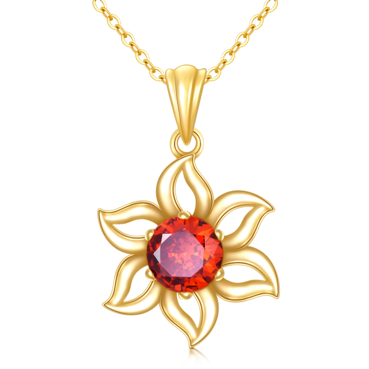 14K Gold kreisförmig Cubic Zirkonia Wildblumen Anhänger Halskette-1