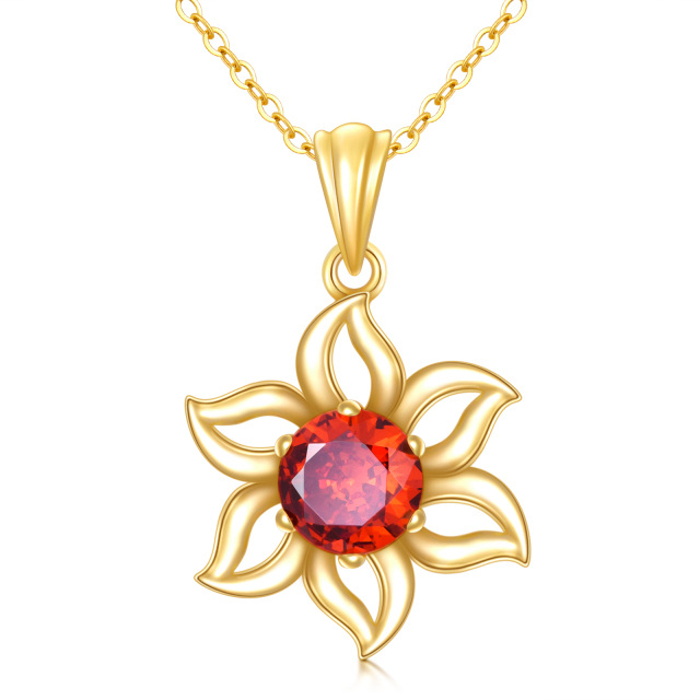 14K Gold kreisförmig Cubic Zirkonia Wildblumen Anhänger Halskette-0