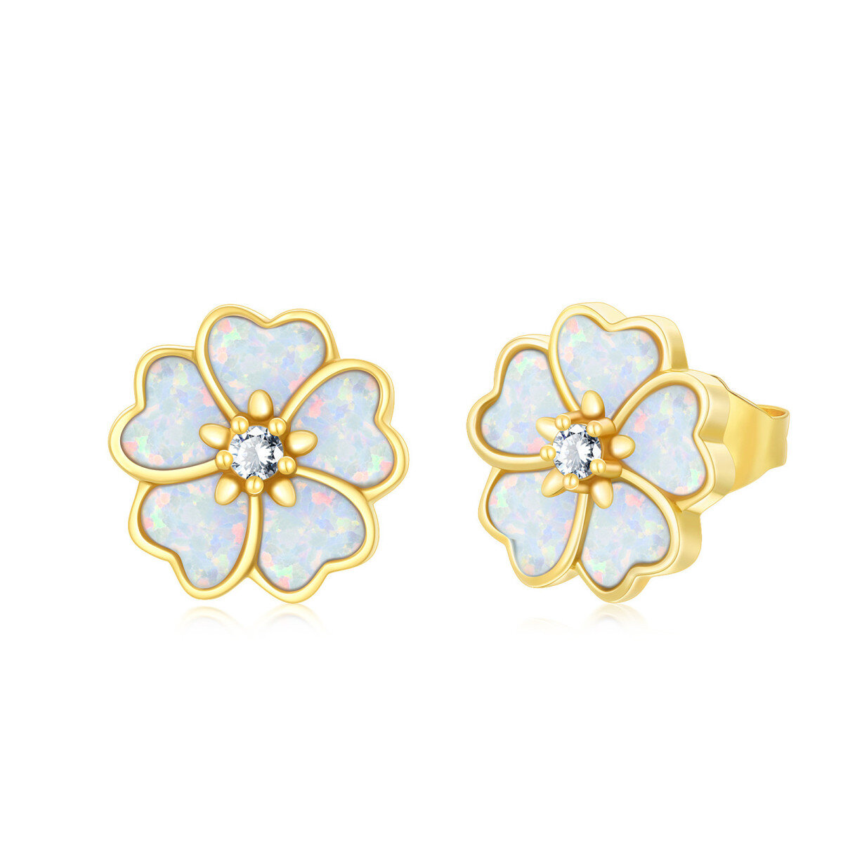 14K Gold Opal Peach Blossom Stud Earrings-1