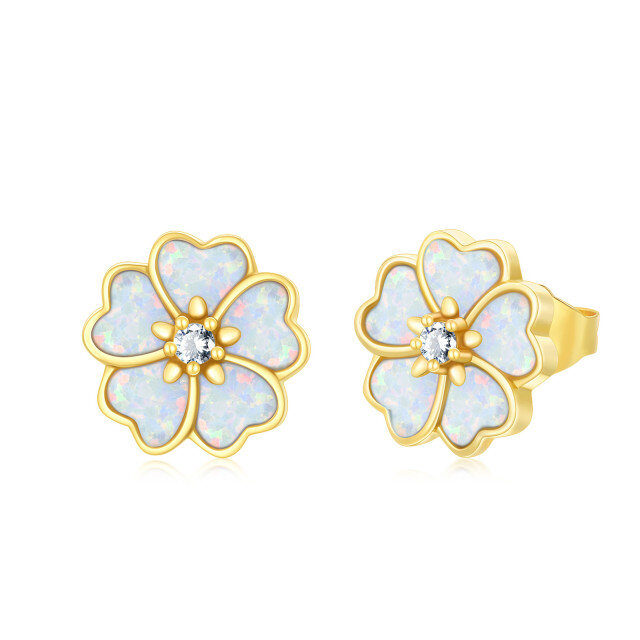 14K Gold Opal Peach Blossom Stud Earrings-0