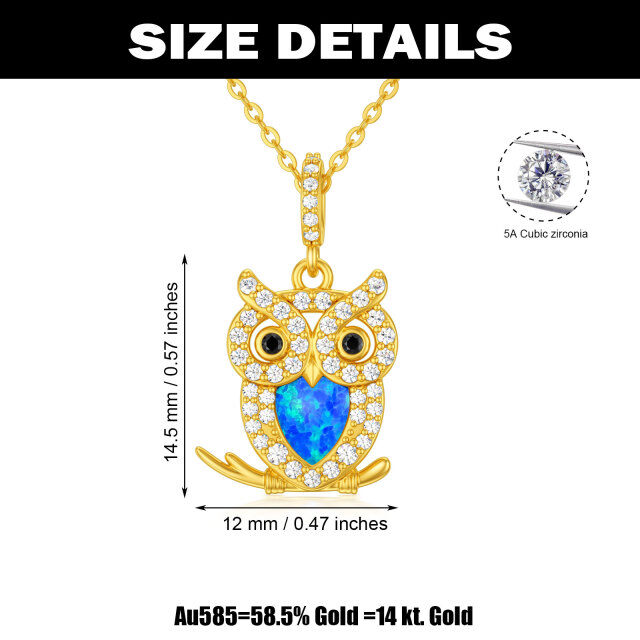 14K Gold Heart Shaped Opal Owl Pendant Necklace-6