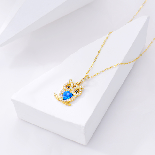 14K Gold Heart Shaped Opal Owl Pendant Necklace-4