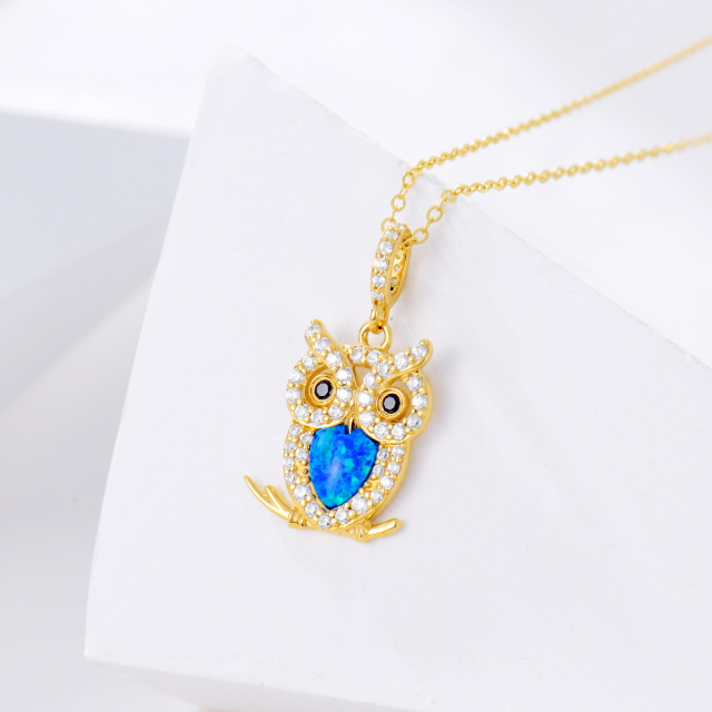 14K Gold Heart Shaped Opal Owl Pendant Necklace-3