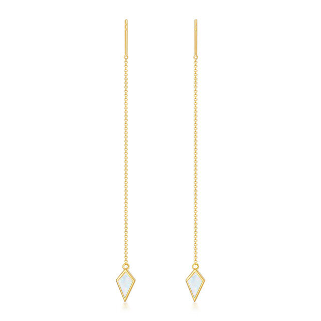 14k Solid Gold Opal Threader Triangle Drop Earrings Daily Gifts For Women-0