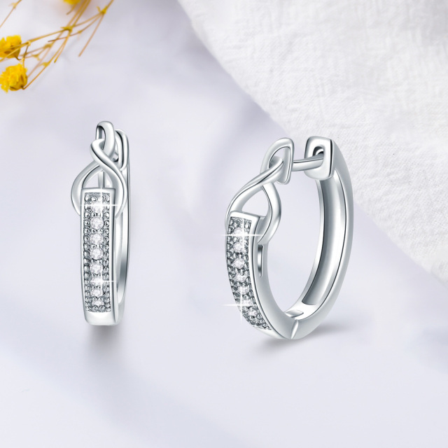 Sterling Silver Circular Shaped Diamond Infinite Symbol Hoop Earrings-5