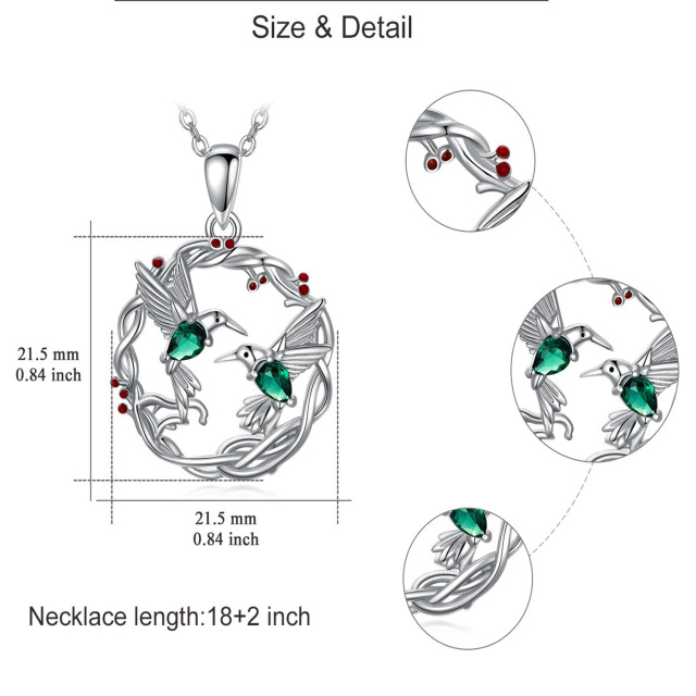 Sterling Silver Oval Shaped Zircon Bird Pendant Necklace-6