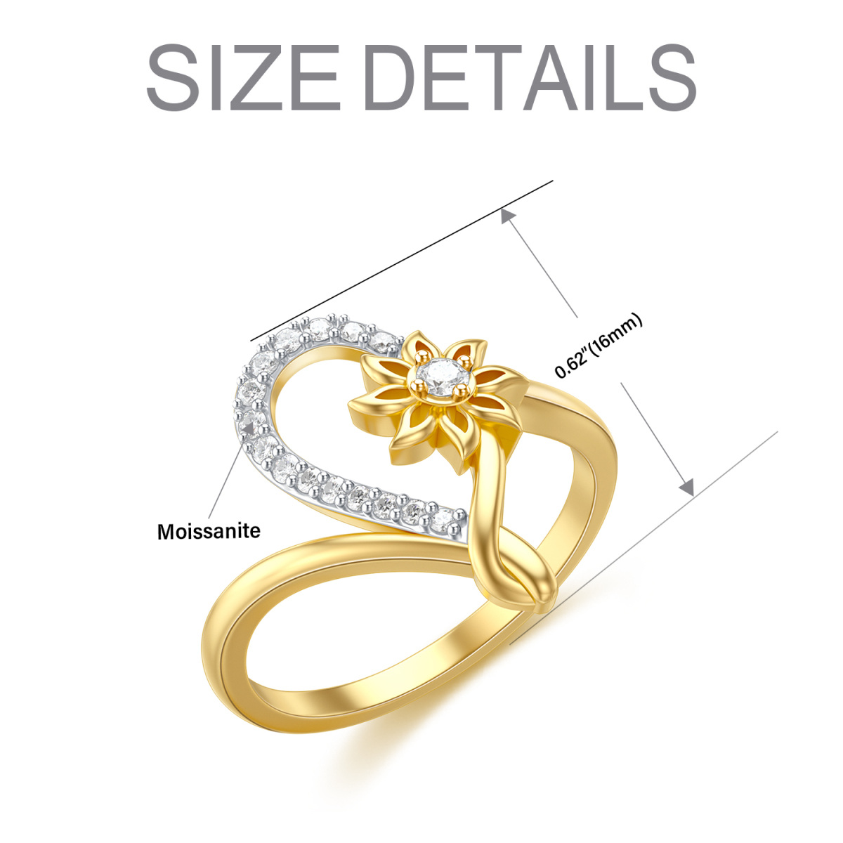 Anillo de girasol de moissanita con forma circular de oro plateado de 10 quilates-6