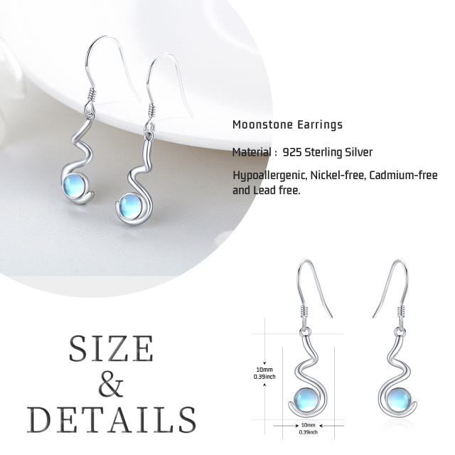 Sterling Silver Wave Shape Drop Earrings Moonstone Dangle Earrings-6