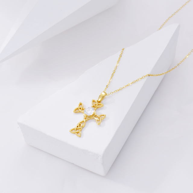 14K Gold Circular Shaped Cubic Zirconia Celtic Knot & Cross Pendant Necklace-3