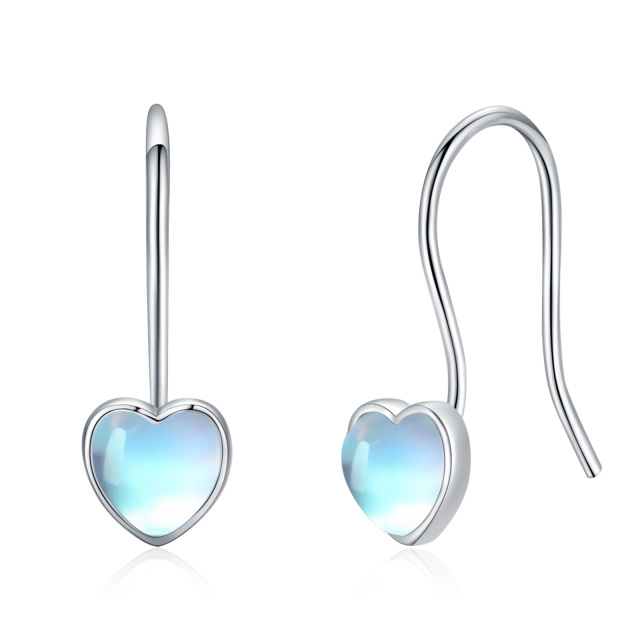 Sterling Silver Moonstone Heart Drop Earrings-1