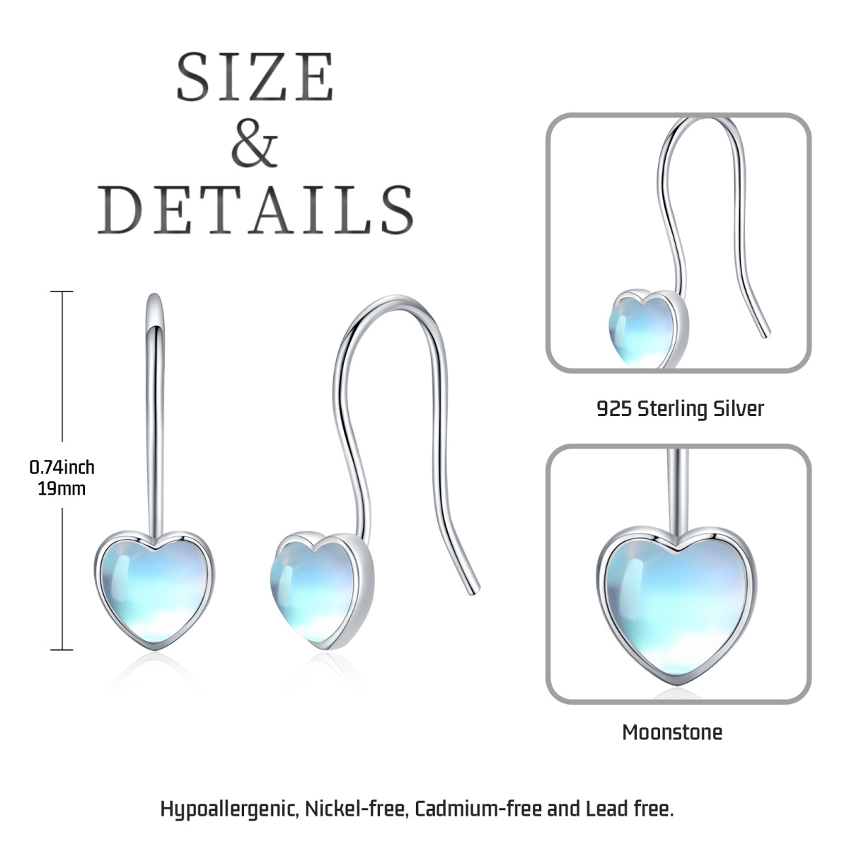 Sterling Silver Moonstone Heart Drop Earrings-6