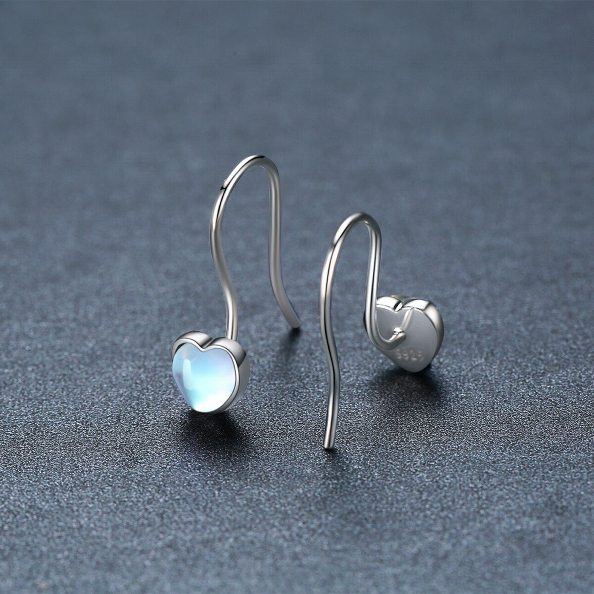 Sterling Silver Moonstone Heart Drop Earrings-4