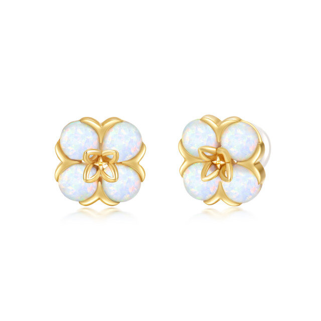 14K Gold Opal Peach Blossom Stud Earrings-0