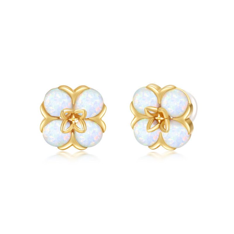 14K Gold Opal Peach Blossom Stud Earrings