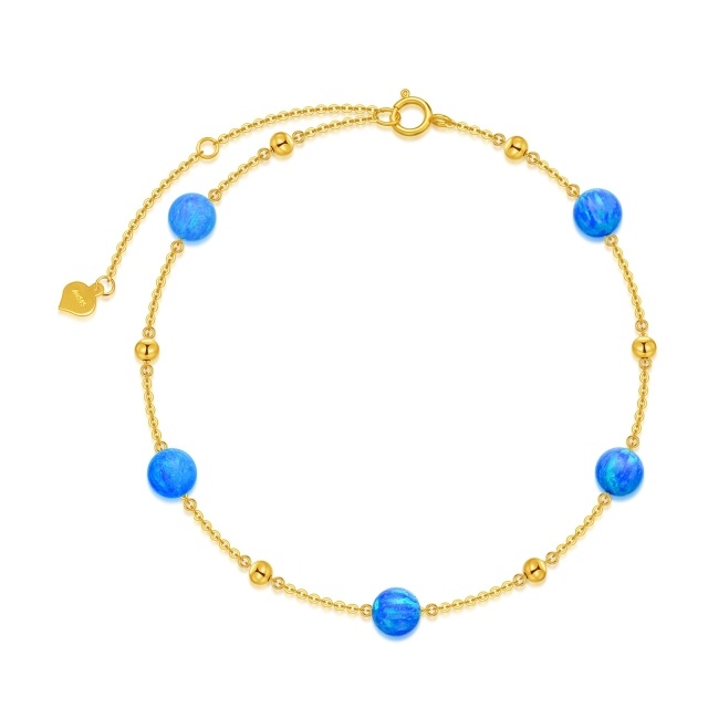 Bracelet de cheville opale en or 14 carats pour femme, bijoux cadeaux d'anniversaire pour petite amie-0