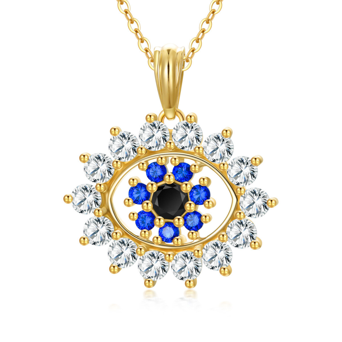 14K Gold Cubic Zirconia Devil's Eye Pendant Necklace-1