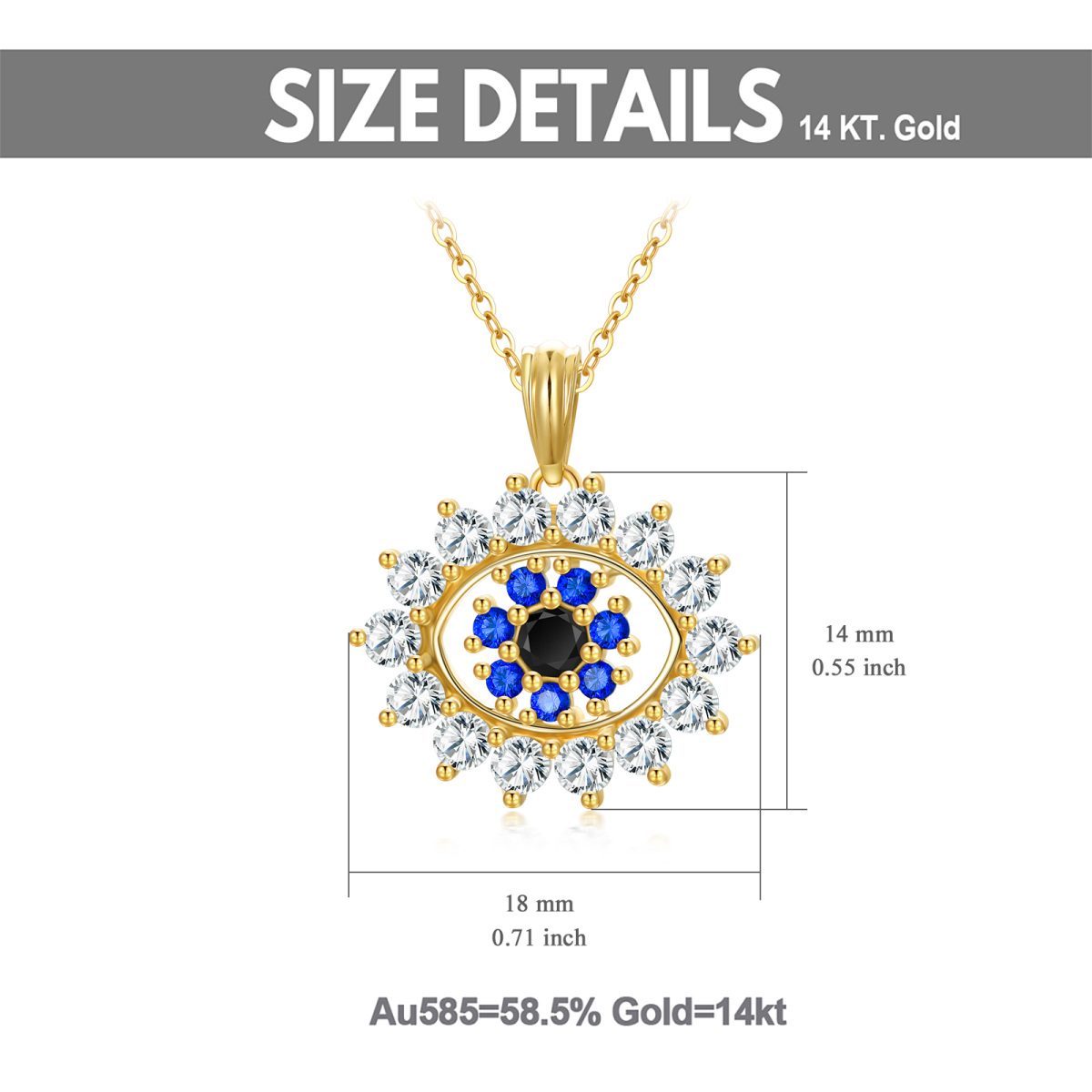 14K Gold Cubic Zirkonia Teufelsauge Anhänger Halskette-5