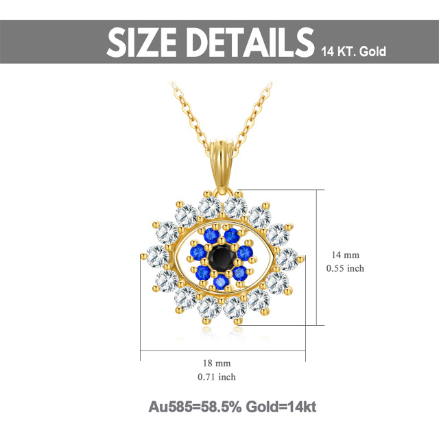 14K Gold Cubic Zirconia Devil's Eye Pendant Necklace-5
