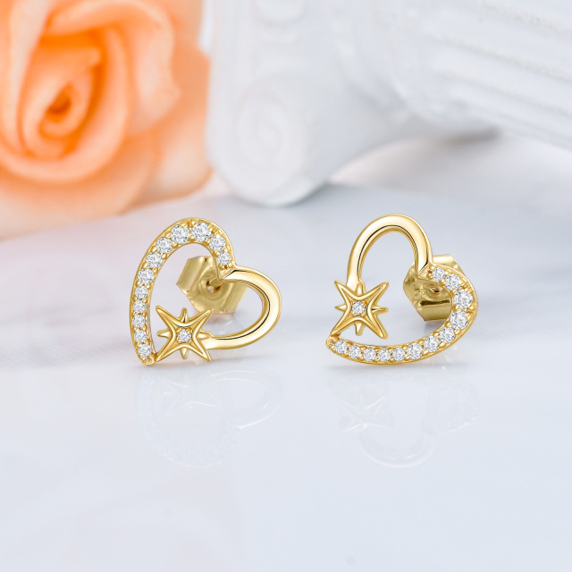 Boucles d'oreilles cœur et étoile en or 14K à zircon cubique-3