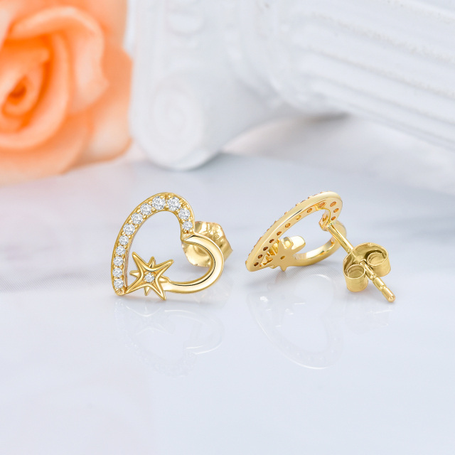 14K Gold Cubic Zirconia Heart & Star Stud Earrings-2