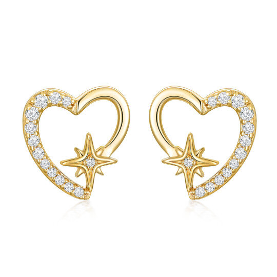 14K Gold Cubic Zirconia Heart & Star Stud Earrings