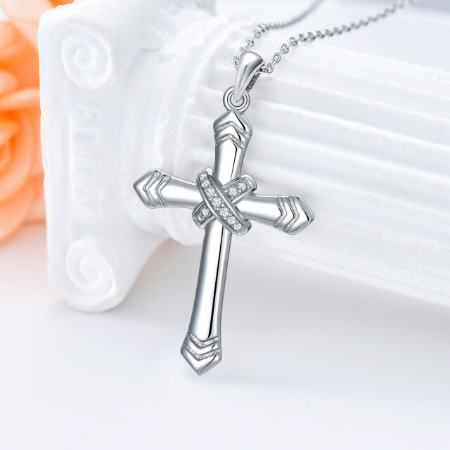 Sterling Silver Cubic Zirconia Cross Pendant Necklace-3