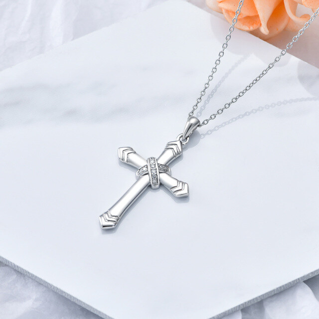 Sterling Silver Cubic Zirconia Cross Pendant Necklace-2