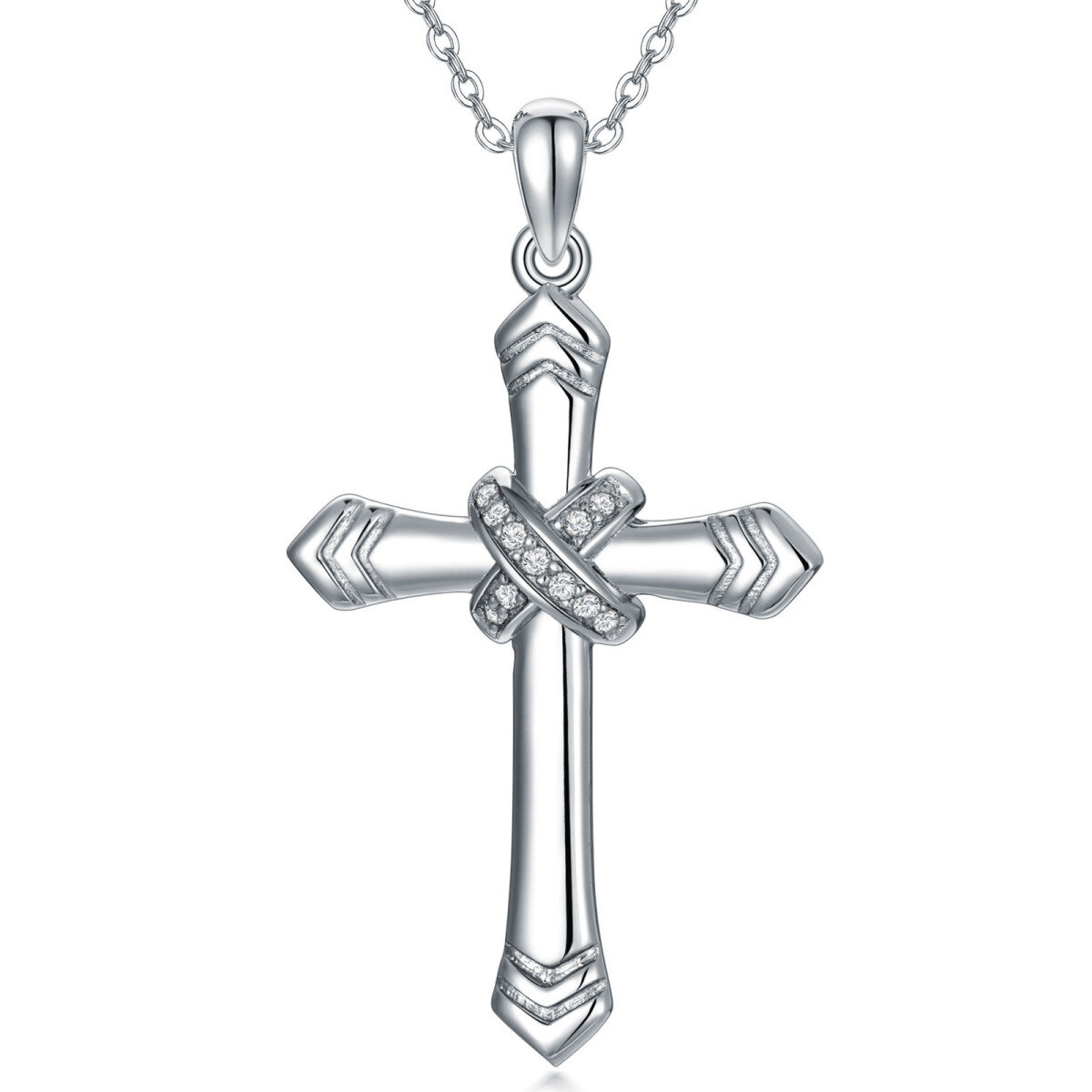 Sterling Silver Cubic Zirconia Cross Pendant Necklace-1