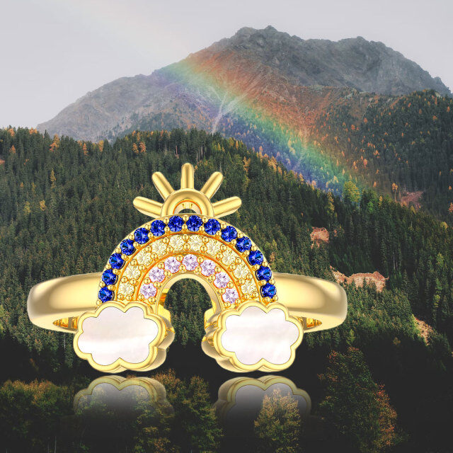 10K Gold Cubic Zirconia Rainbow Open Ring-2