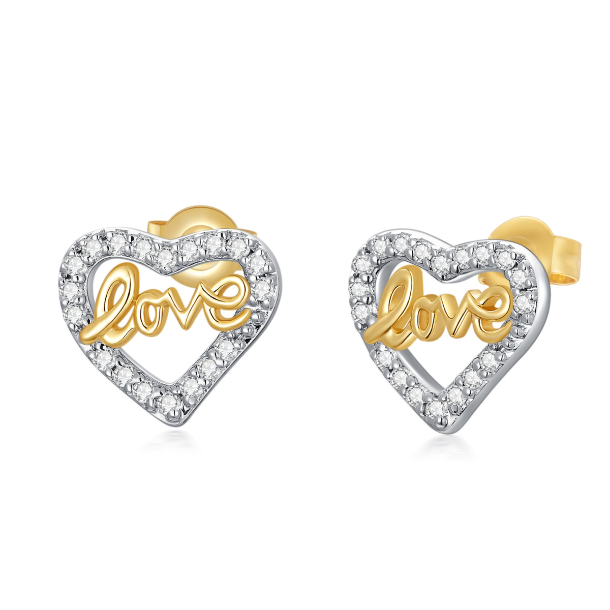 10K White Gold & Yellow Gold Moissanite Heart Stud Earrings-1