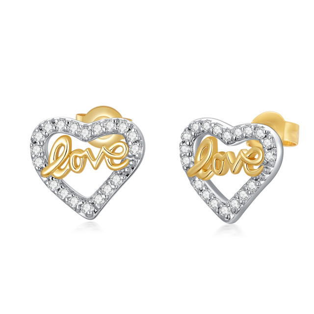 10K White Gold & Yellow Gold Moissanite Heart Stud Earrings-0