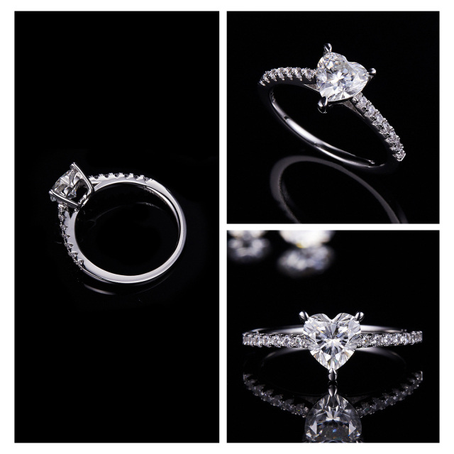 10K White Gold Heart Shaped Moissanite Couple Engagement Ring-2