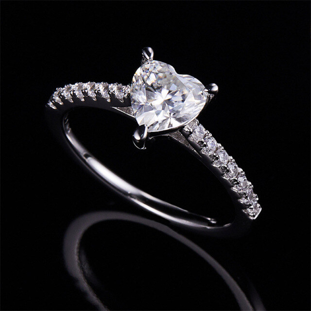 10K White Gold Heart Shaped Moissanite Couple Engagement Ring-3