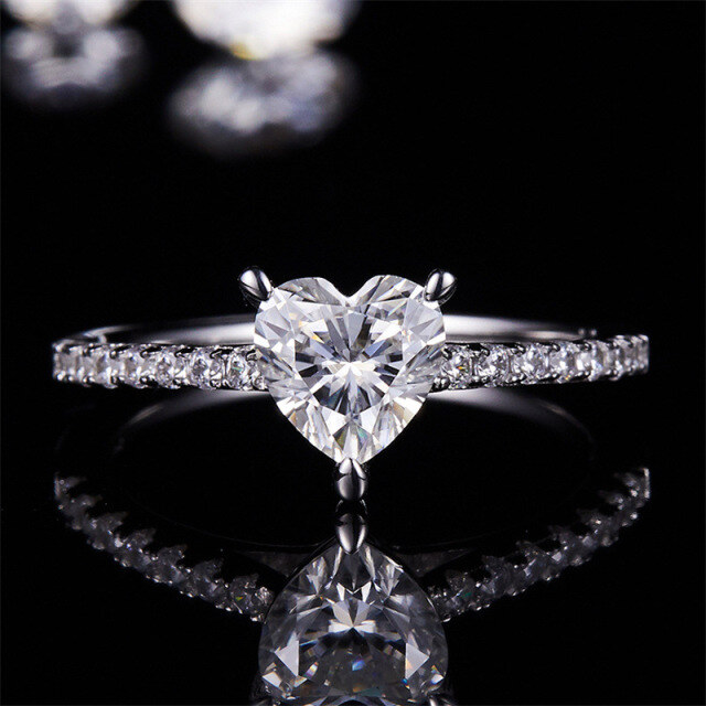 10K White Gold Heart Shaped Moissanite Couple Engagement Ring-5
