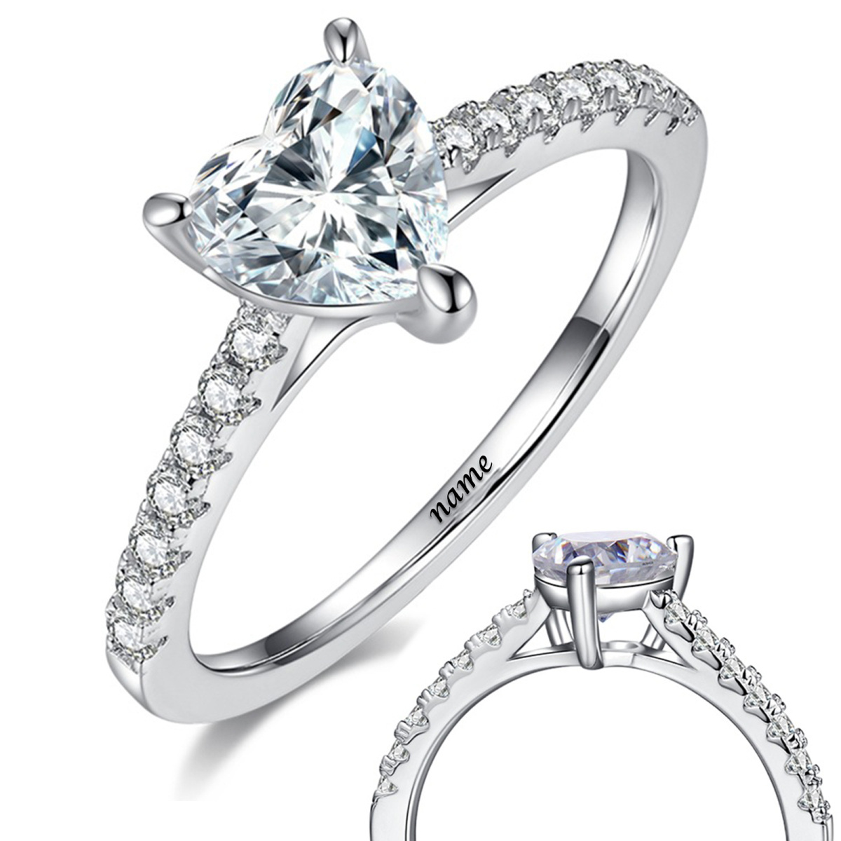 10K White Gold Heart Shaped Moissanite Couple Engagement Ring-1