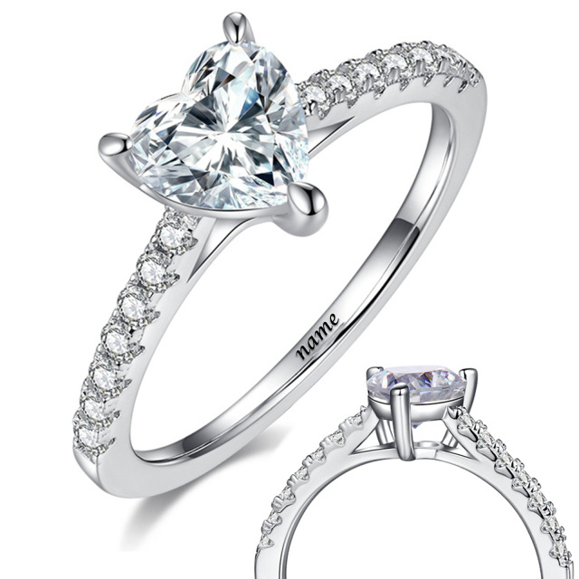 10K White Gold Heart Shaped Moissanite Couple Engagement Ring-0