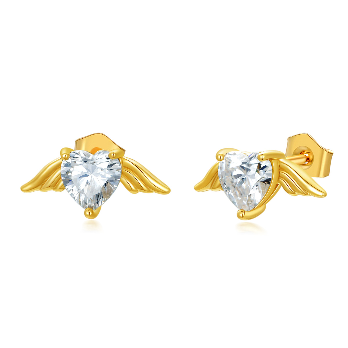 10K Gold Moissanite Angel Wing Stud Earrings-1