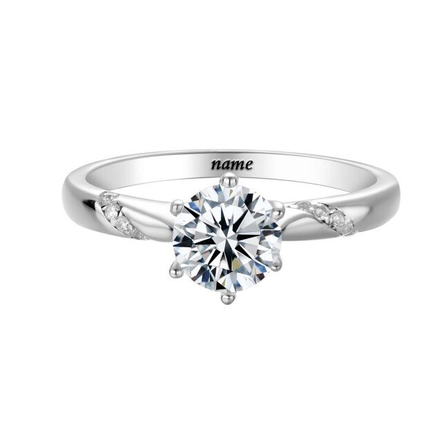 10K White Gold Round Diamond Personalized Classic Name & Couple Wedding Ring-0