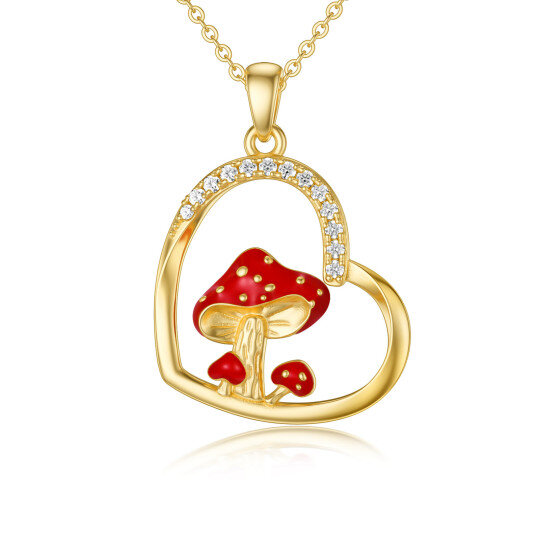 14K Gold Cubic Zirconia Mushroom & Heart Pendant Necklace