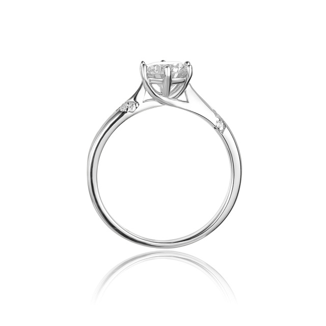 10K White Gold Round Diamond Personalized Classic Name & Couple Wedding Ring-3