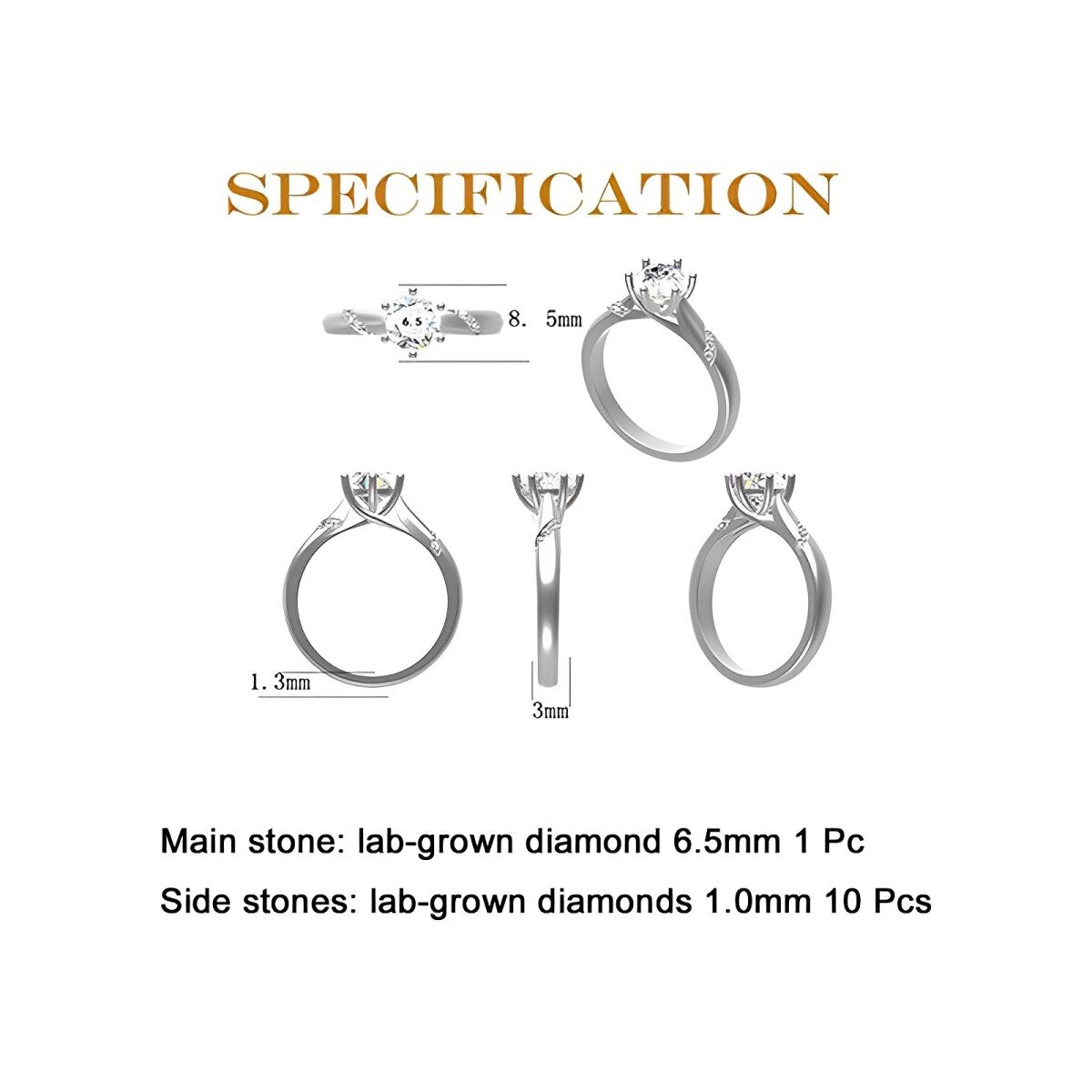 Anneau de mariage classique personnalisé en or blanc 10K avec diamant rond, nom et couple-9