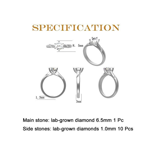 Anel de casamento clássico e de casal personalizado com diamantes redondos em ouro branco-8