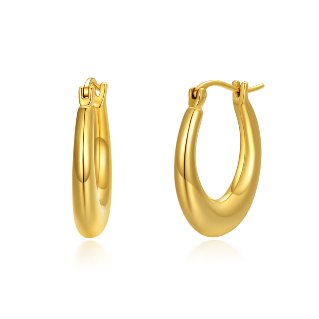 18K Gold Oval Shaped Hoop Earrings-0