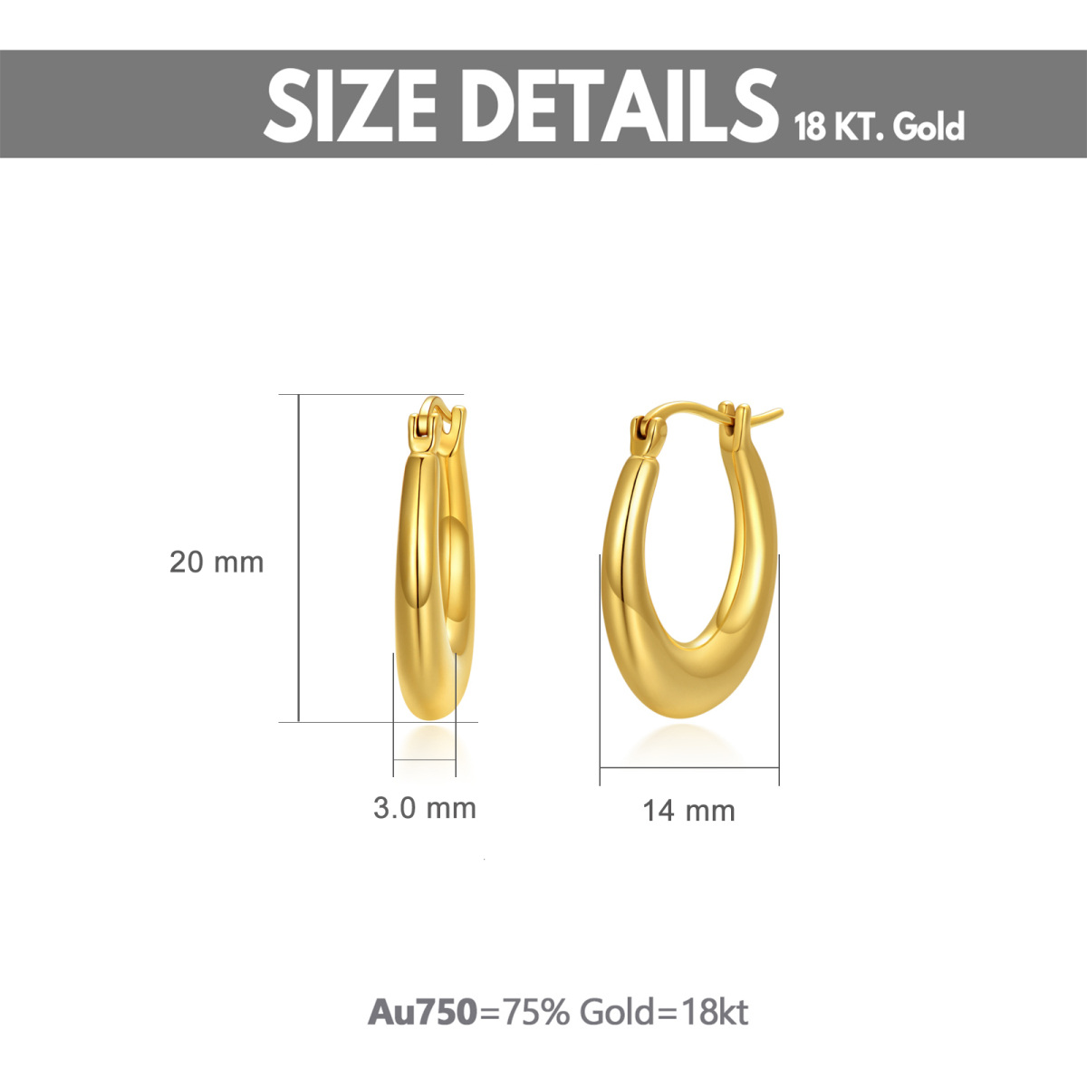 18K Gold Oval Shaped Hoop Earrings-6
